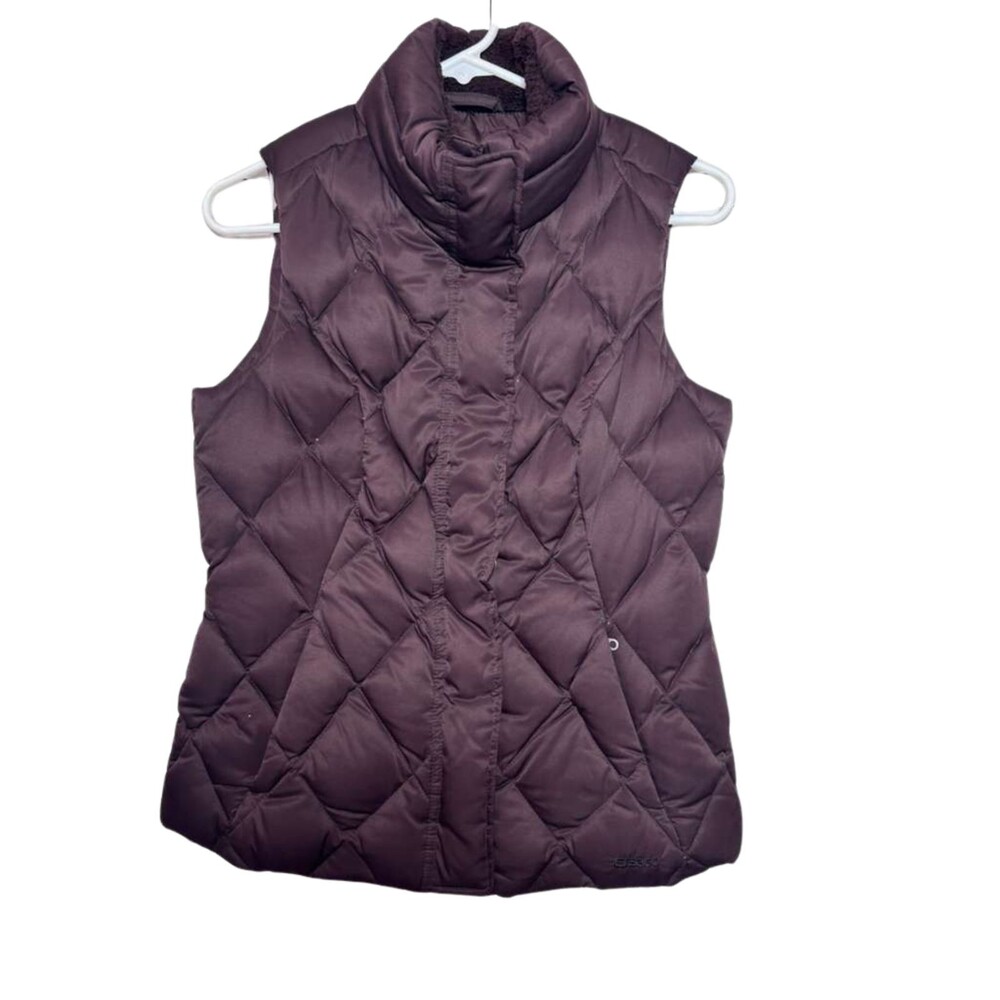 Eddie Bauer Puffer Vest Jacket Women Small Maroon Fleece Hiking
